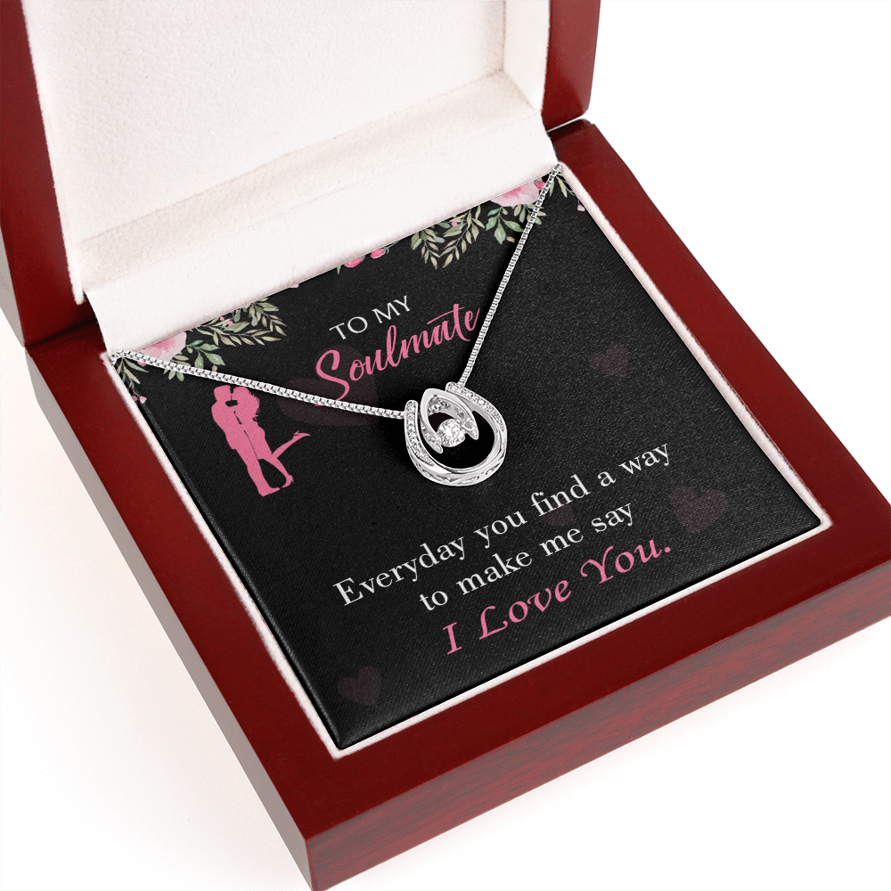 To My Girlfriend Everyday Lucky Horseshoe Necklace Message Card 14k w CZ Crystals-Express Your Love Gifts