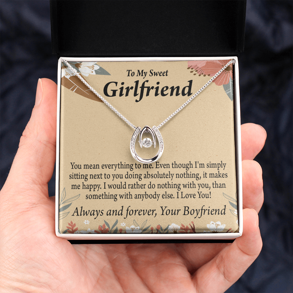 To My Girlfriend Everything To Me Lucky Horseshoe Necklace Message Card 14k w CZ Crystals-Express Your Love Gifts