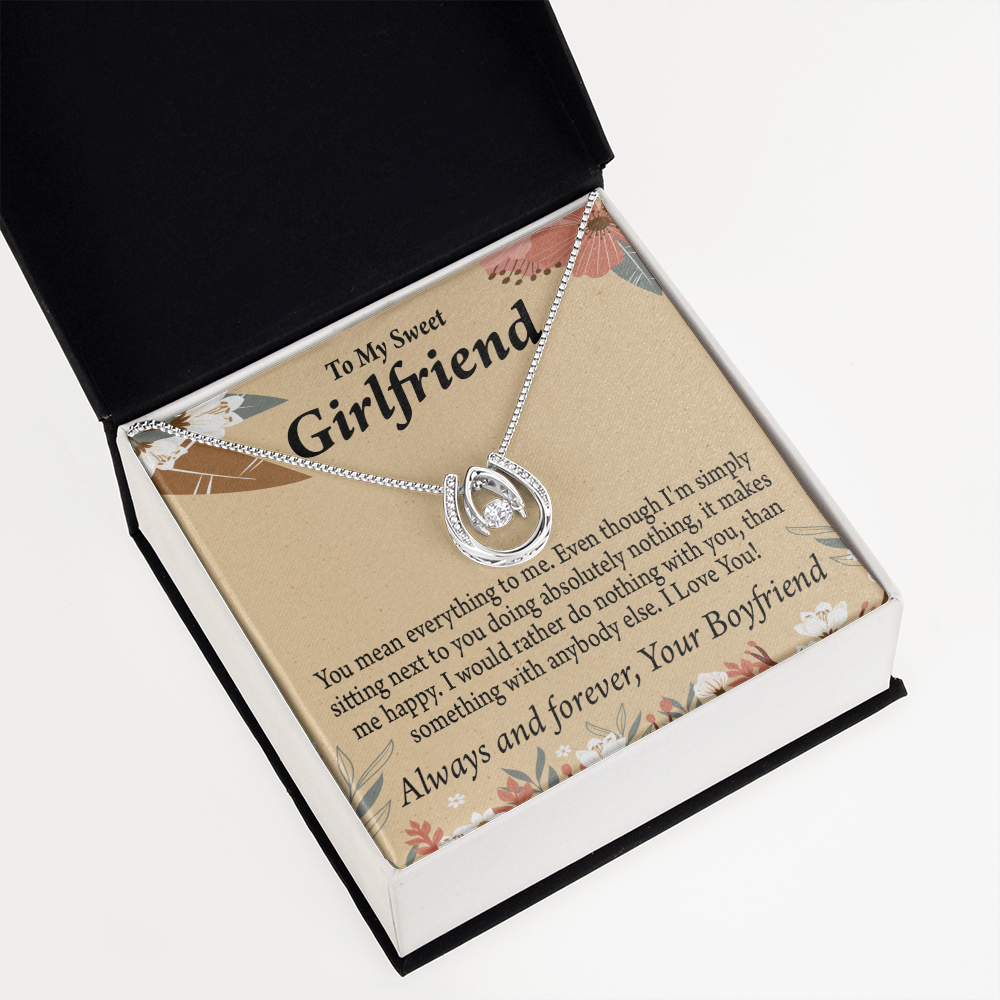 To My Girlfriend Everything To Me Lucky Horseshoe Necklace Message Card 14k w CZ Crystals-Express Your Love Gifts