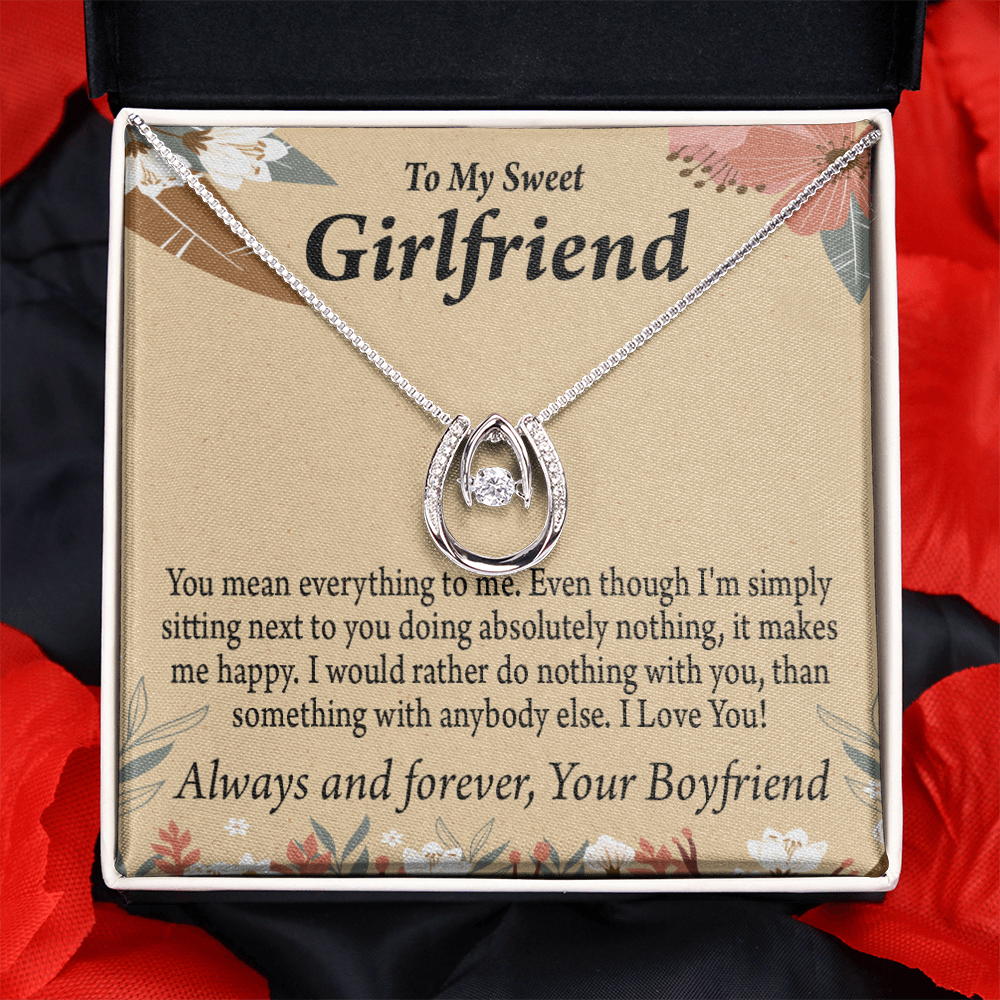 To My Girlfriend Everything To Me Lucky Horseshoe Necklace Message Card 14k w CZ Crystals-Express Your Love Gifts