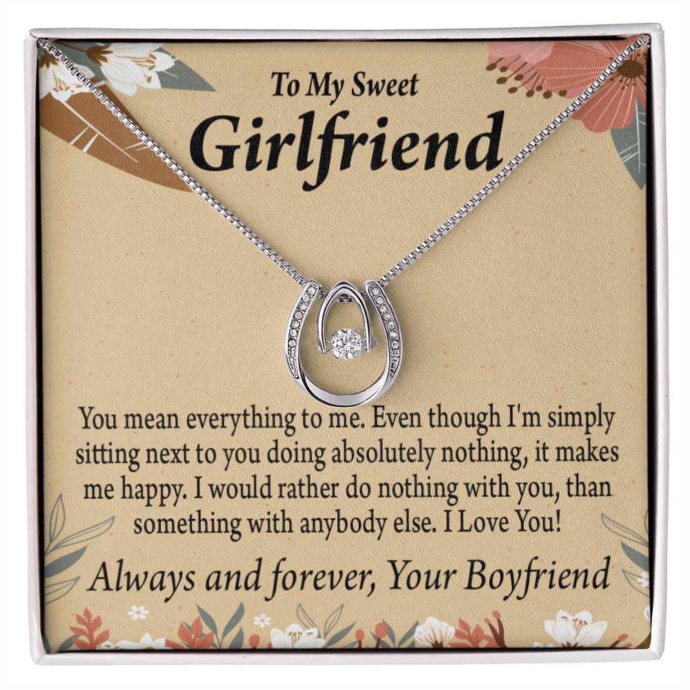 To My Girlfriend Everything To Me Lucky Horseshoe Necklace Message Card 14k w CZ Crystals-Express Your Love Gifts