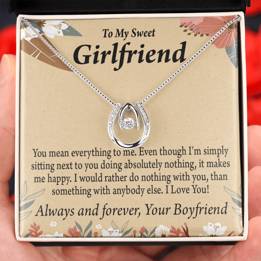 To My Girlfriend Everything To Me Lucky Horseshoe Necklace Message Card 14k w CZ Crystals-Express Your Love Gifts