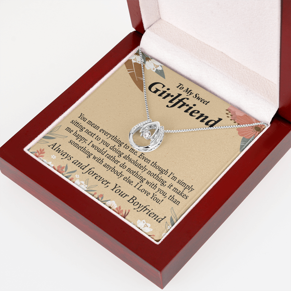 To My Girlfriend Everything To Me Lucky Horseshoe Necklace Message Card 14k w CZ Crystals-Express Your Love Gifts