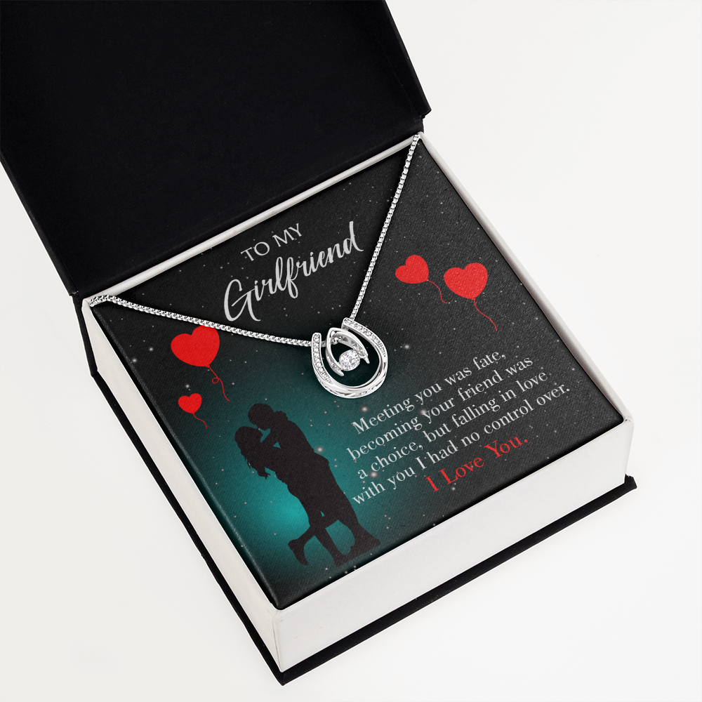 To My Girlfriend Fate Meeting Lucky Horseshoe Necklace Message Card 14k w CZ Crystals-Express Your Love Gifts