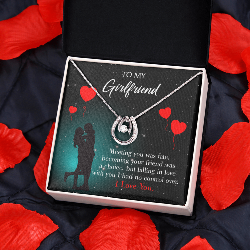 To My Girlfriend Fate Meeting Lucky Horseshoe Necklace Message Card 14k w CZ Crystals-Express Your Love Gifts