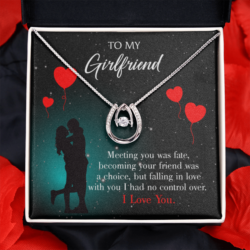 To My Girlfriend Fate Meeting Lucky Horseshoe Necklace Message Card 14k w CZ Crystals-Express Your Love Gifts