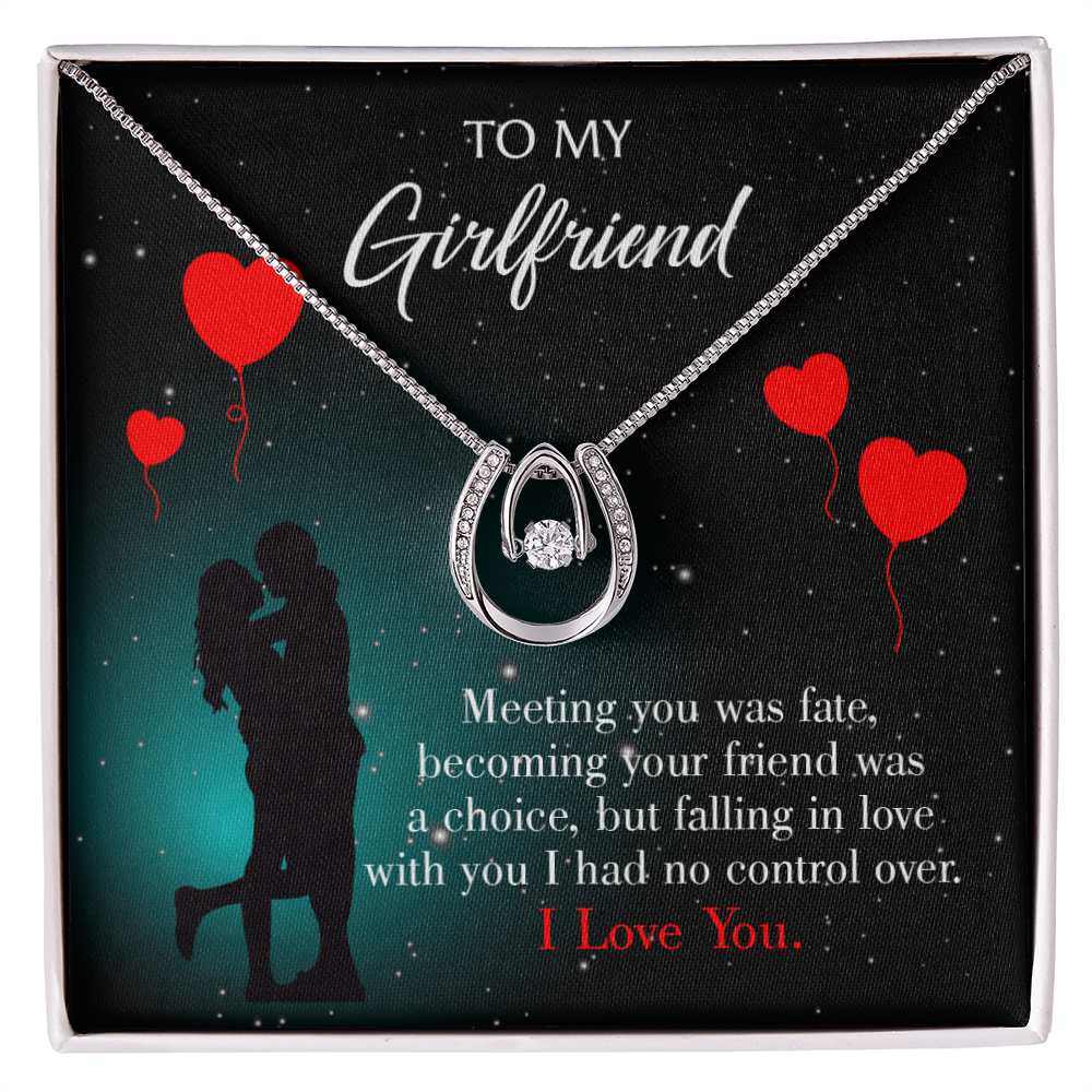 To My Girlfriend Fate Meeting Lucky Horseshoe Necklace Message Card 14k w CZ Crystals-Express Your Love Gifts