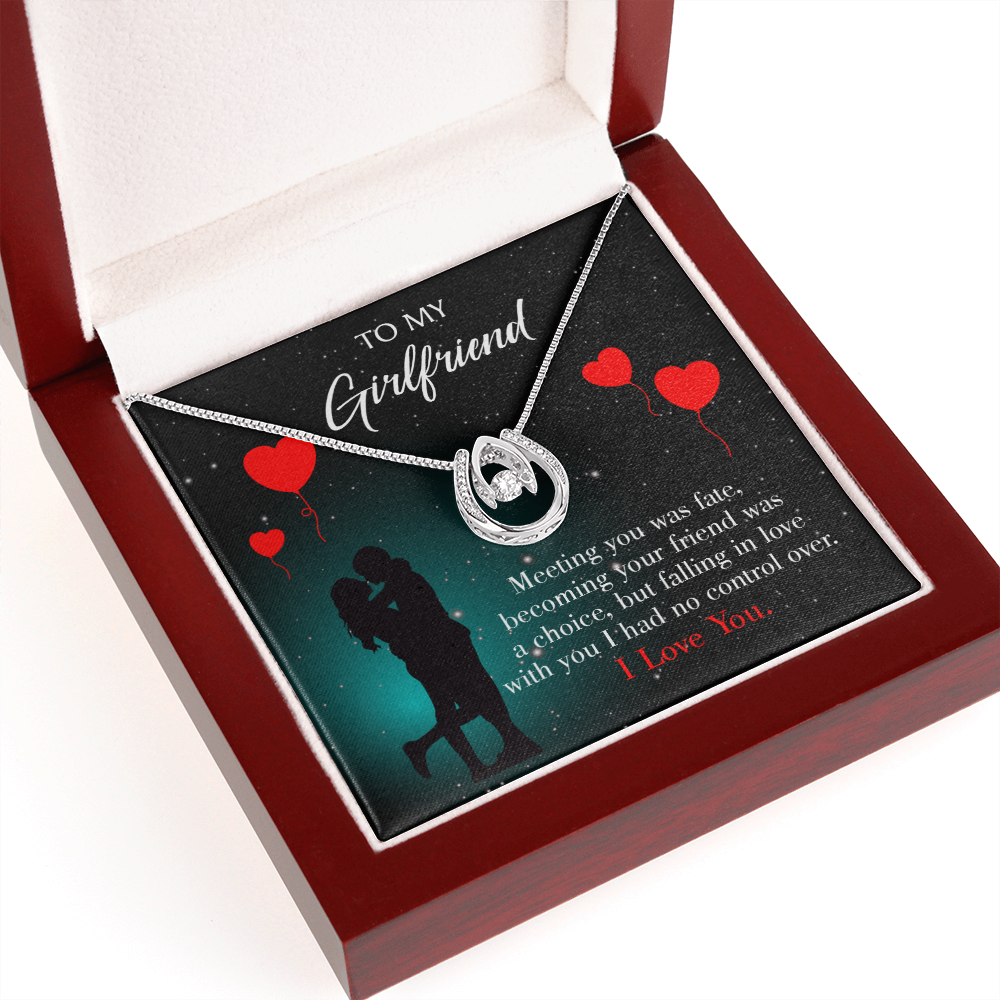 To My Girlfriend Fate Meeting Lucky Horseshoe Necklace Message Card 14k w CZ Crystals-Express Your Love Gifts