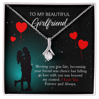 To My Girlfriend Forever and Always Alluring Ribbon Necklace Message Card-Express Your Love Gifts