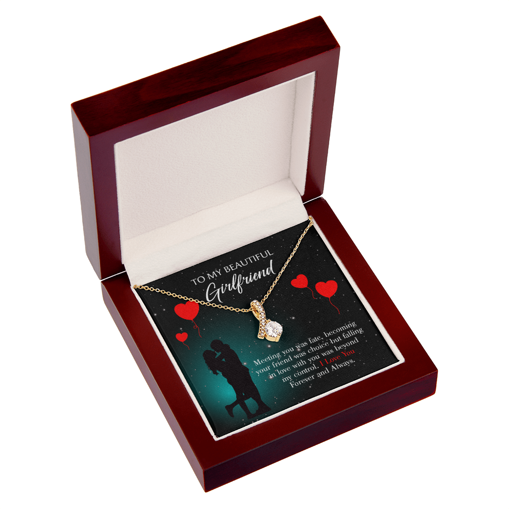 To My Girlfriend Forever and Always Alluring Ribbon Necklace Message Card-Express Your Love Gifts