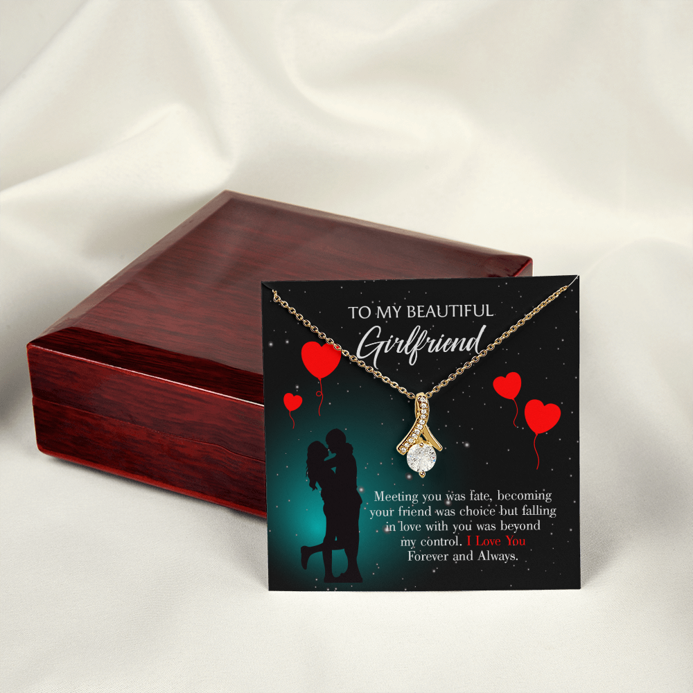 To My Girlfriend Forever and Always Alluring Ribbon Necklace Message Card-Express Your Love Gifts
