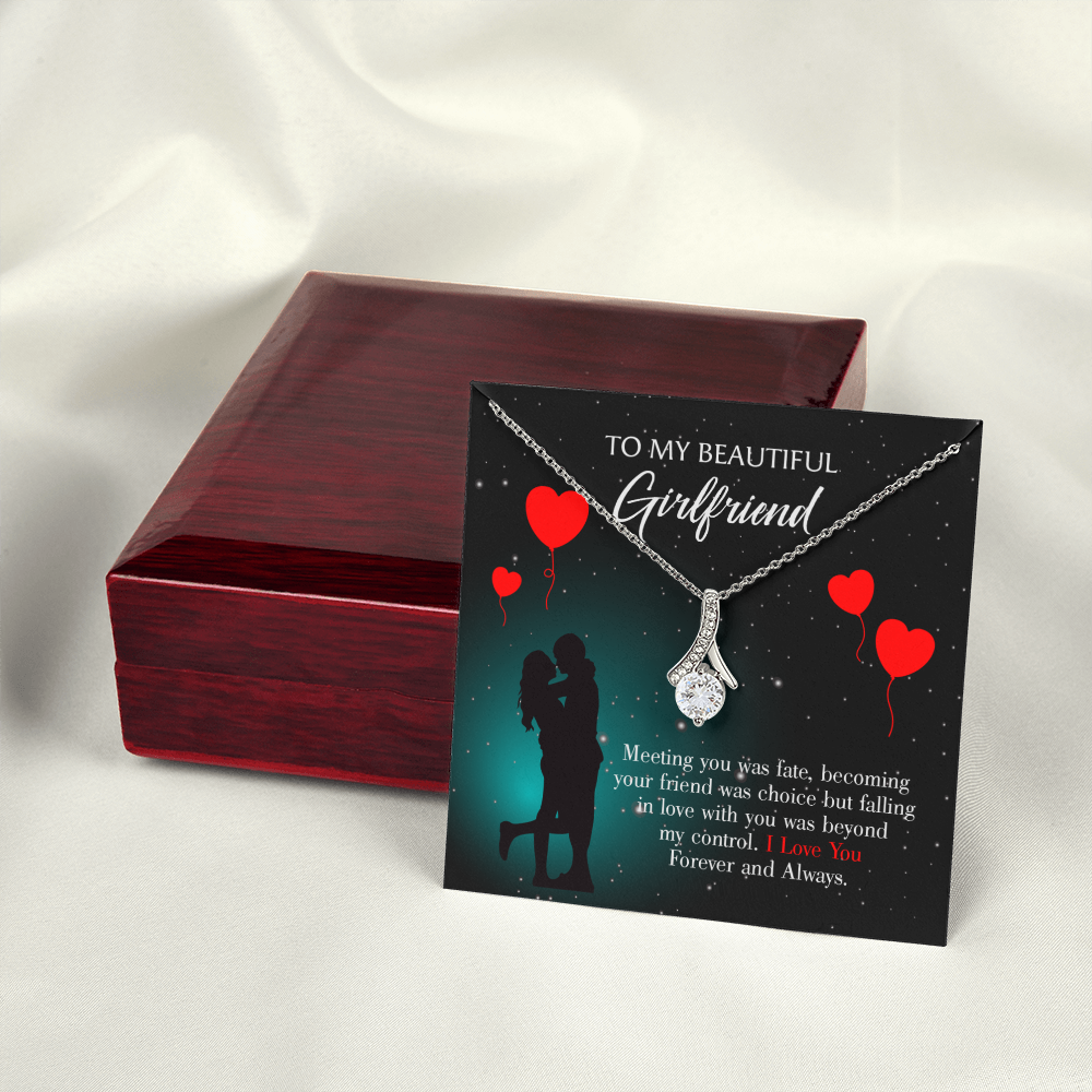 To My Girlfriend Forever and Always Alluring Ribbon Necklace Message Card-Express Your Love Gifts