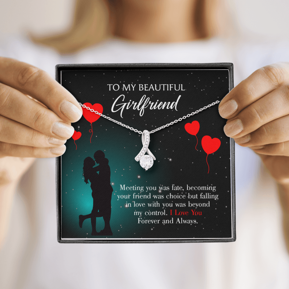 To My Girlfriend Forever and Always Alluring Ribbon Necklace Message Card-Express Your Love Gifts