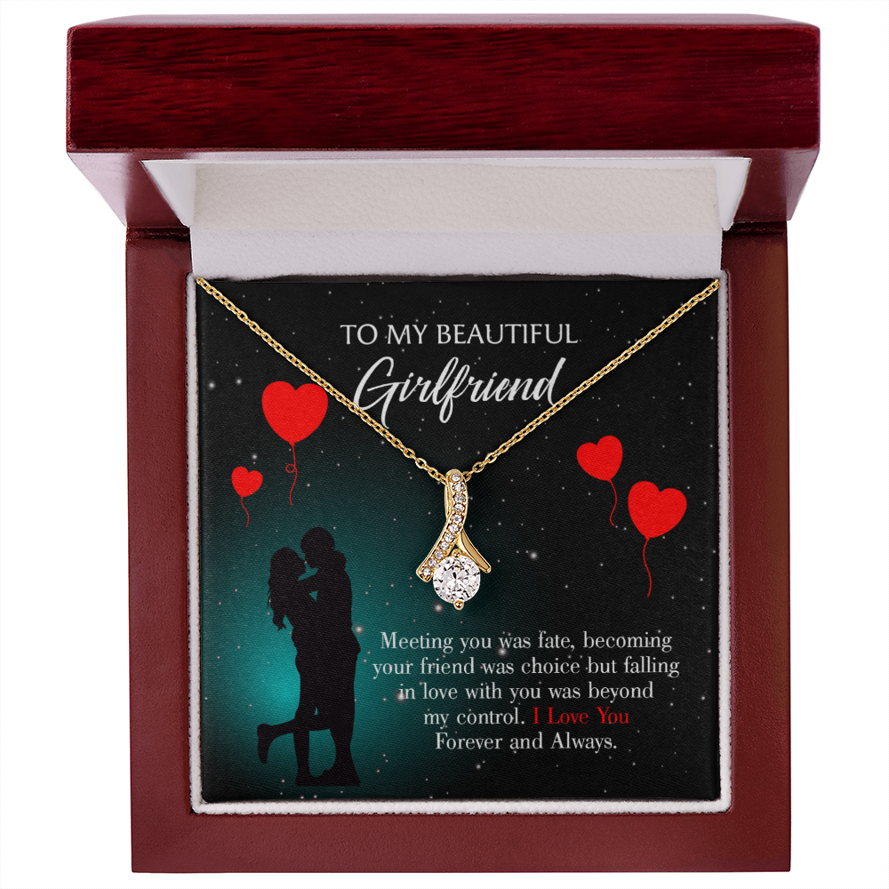To My Girlfriend Forever and Always Alluring Ribbon Necklace Message Card-Express Your Love Gifts