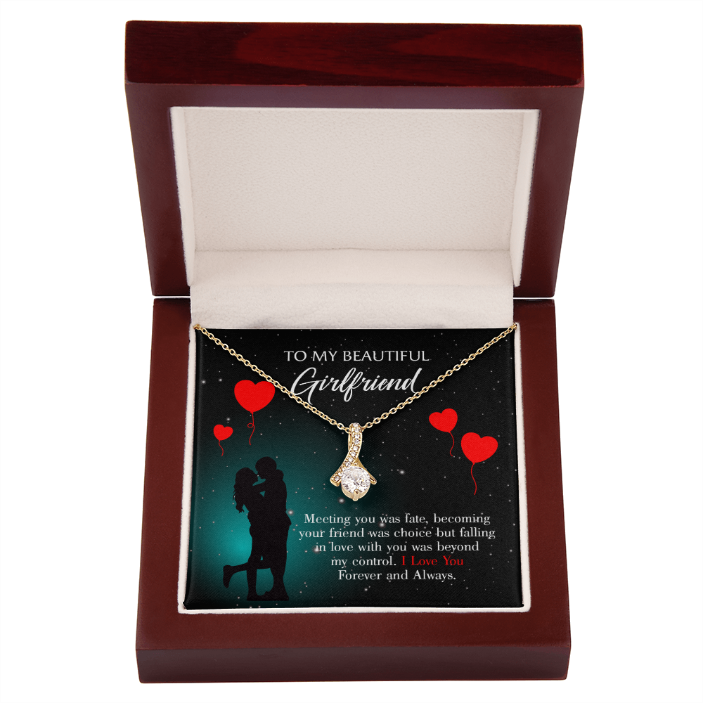 To My Girlfriend Forever and Always Alluring Ribbon Necklace Message Card-Express Your Love Gifts