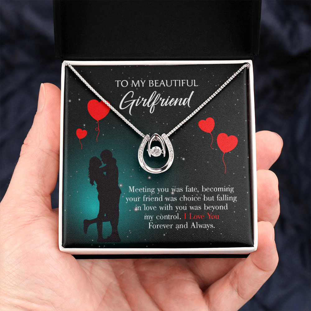 To My Girlfriend Forever and Always Lucky Horseshoe Necklace Message Card 14k w CZ Crystals-Express Your Love Gifts