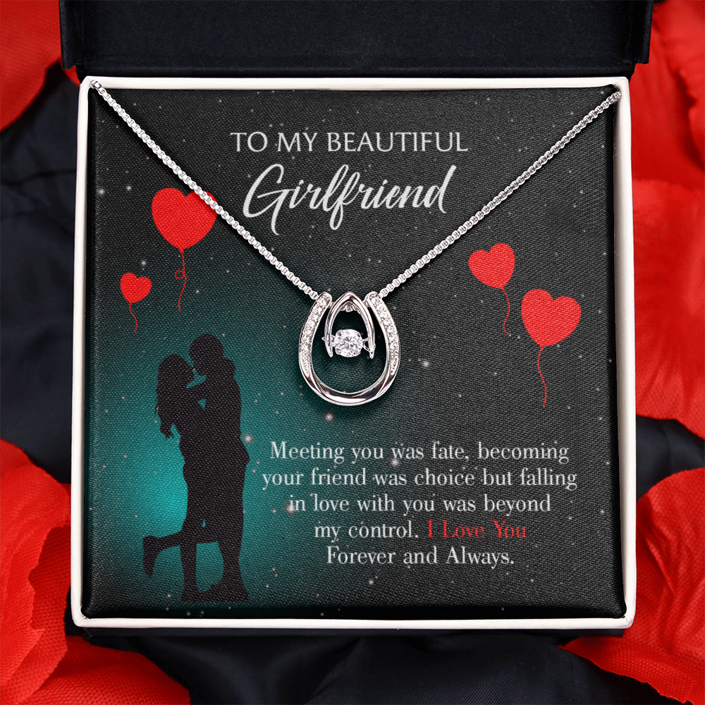 To My Girlfriend Forever and Always Lucky Horseshoe Necklace Message Card 14k w CZ Crystals-Express Your Love Gifts