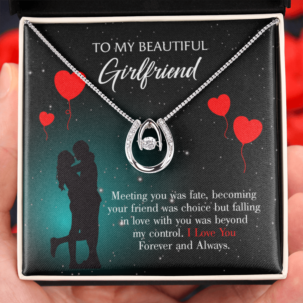 To My Girlfriend Forever and Always Lucky Horseshoe Necklace Message Card 14k w CZ Crystals-Express Your Love Gifts