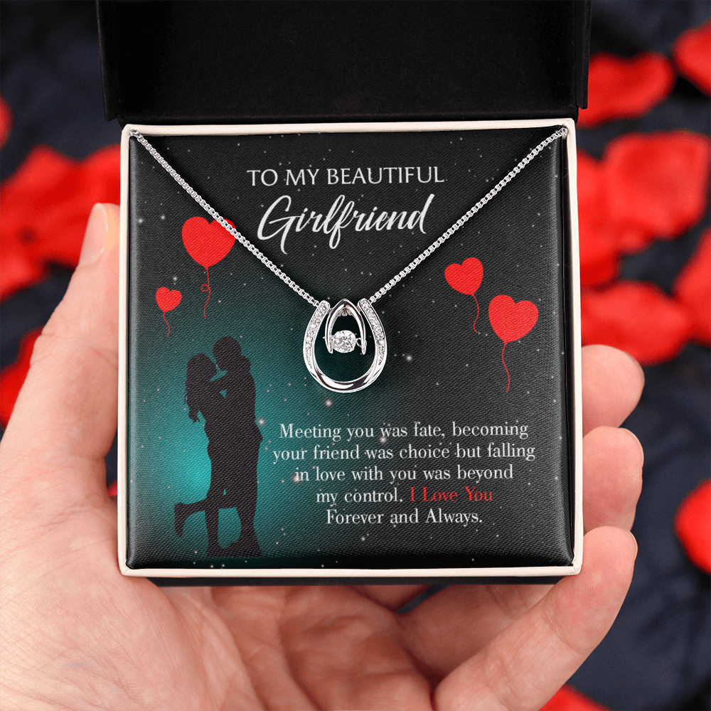To My Girlfriend Forever and Always Lucky Horseshoe Necklace Message Card 14k w CZ Crystals-Express Your Love Gifts