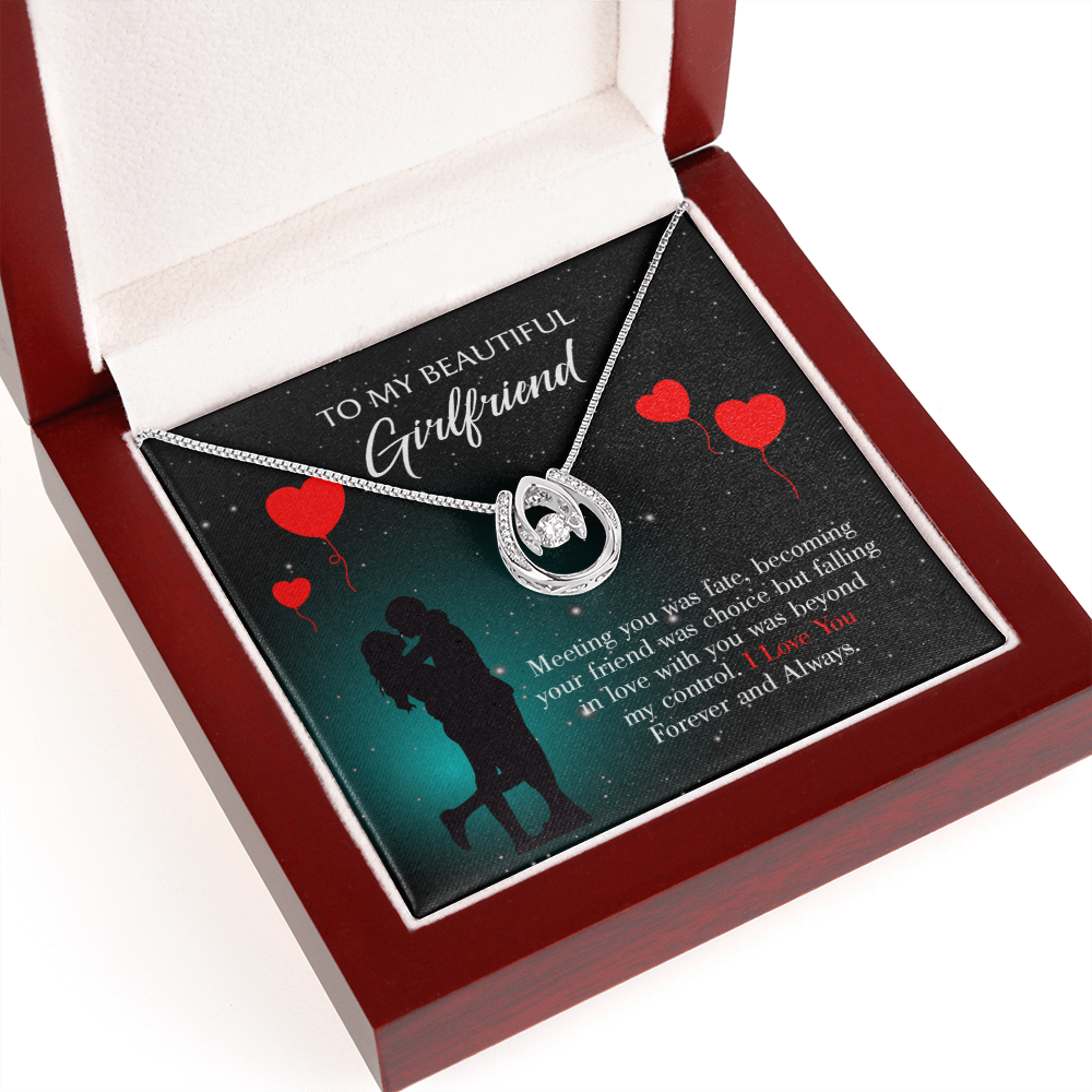 To My Girlfriend Forever and Always Lucky Horseshoe Necklace Message Card 14k w CZ Crystals-Express Your Love Gifts