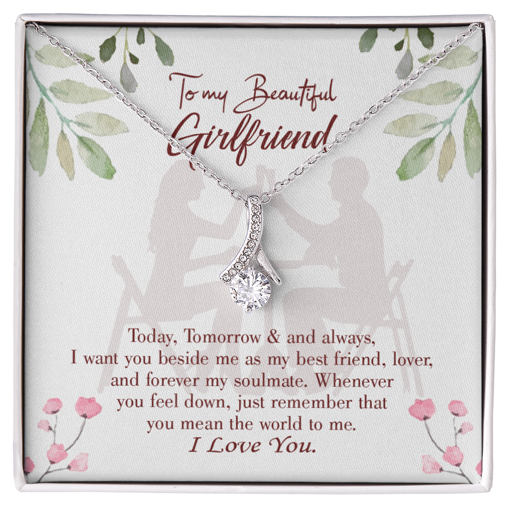 To My Girlfriend Forever my Soulmate Alluring Ribbon Necklace Message Card-Express Your Love Gifts