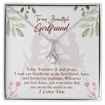 To My Girlfriend Forever my Soulmate Alluring Ribbon Necklace Message Card-Express Your Love Gifts