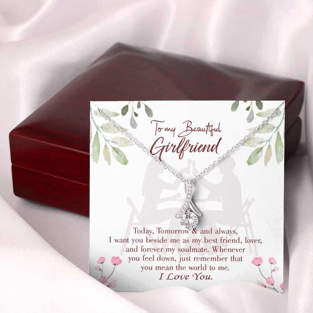 To My Girlfriend Forever my Soulmate Alluring Ribbon Necklace Message Card-Express Your Love Gifts