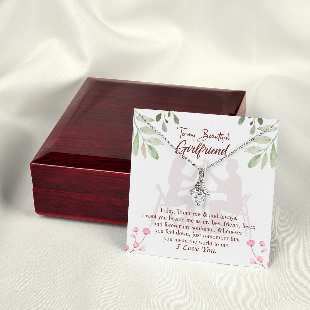 To My Girlfriend Forever my Soulmate Alluring Ribbon Necklace Message Card-Express Your Love Gifts