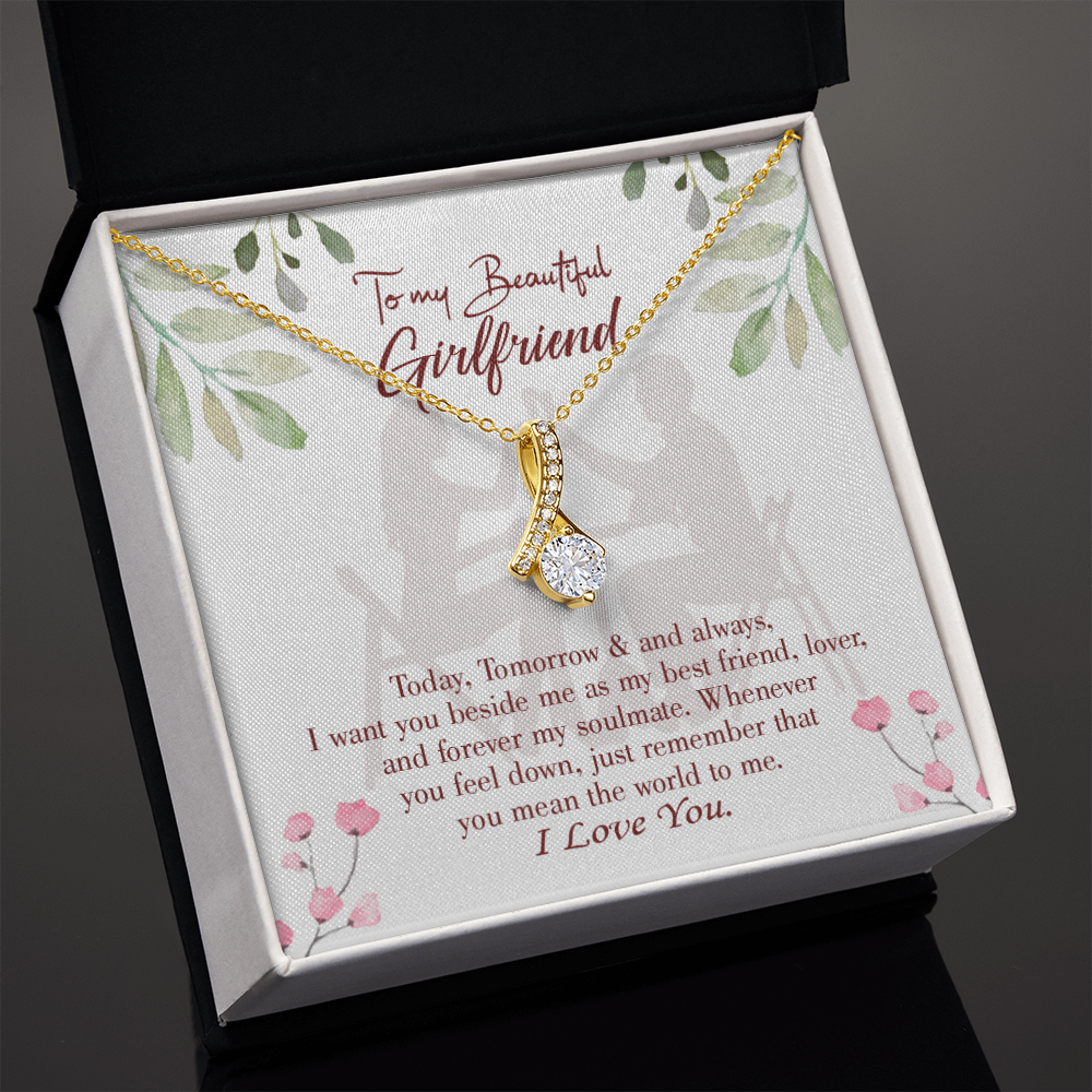 To My Girlfriend Forever my Soulmate Alluring Ribbon Necklace Message Card-Express Your Love Gifts