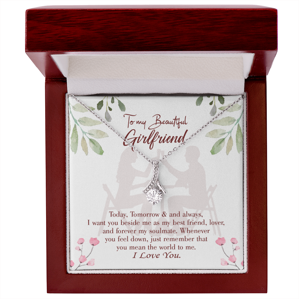 To My Girlfriend Forever my Soulmate Alluring Ribbon Necklace Message Card-Express Your Love Gifts
