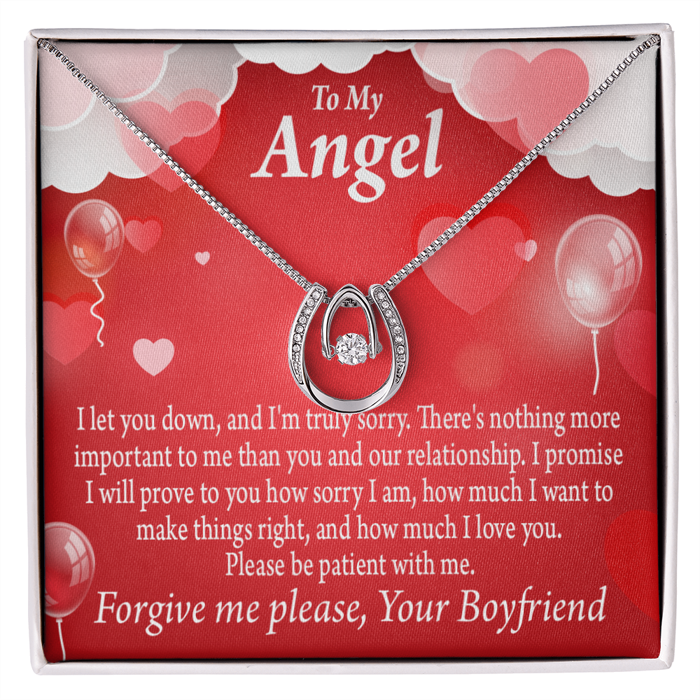To my Girlfriend Forgive Me Lucky Horseshoe Necklace Message Card 14k w CZ Crystals-Express Your Love Gifts