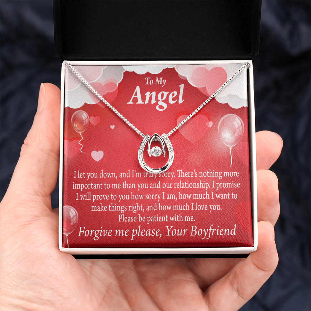To my Girlfriend Forgive Me Lucky Horseshoe Necklace Message Card 14k w CZ Crystals-Express Your Love Gifts