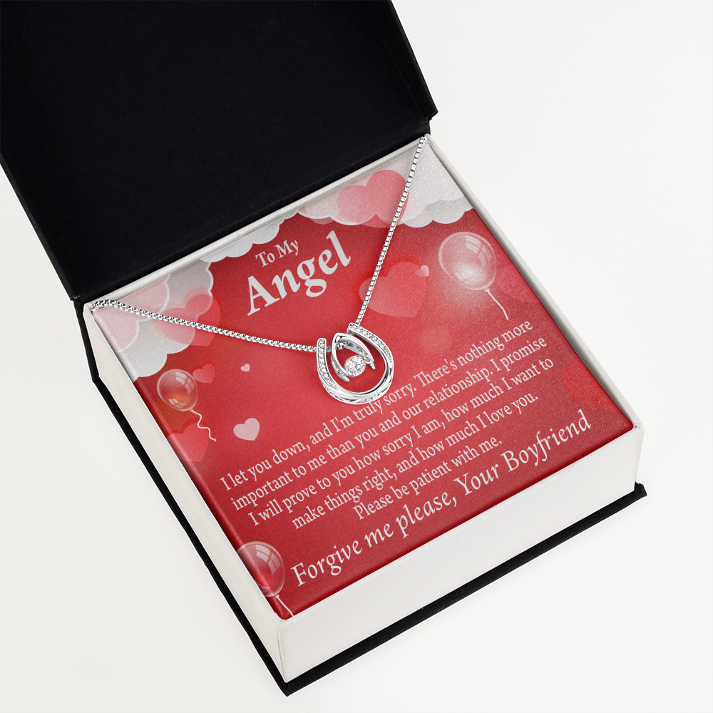 To my Girlfriend Forgive Me Lucky Horseshoe Necklace Message Card 14k w CZ Crystals-Express Your Love Gifts