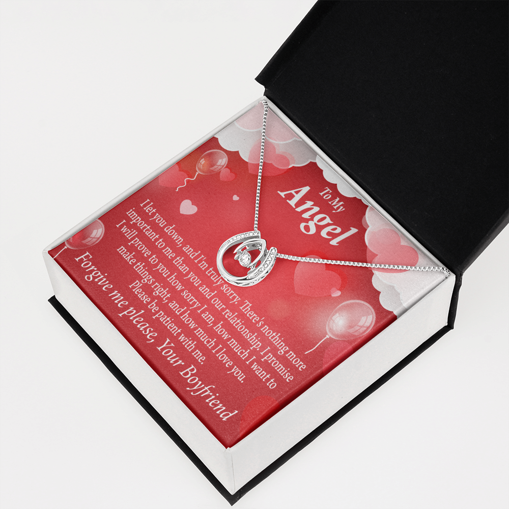 To my Girlfriend Forgive Me Lucky Horseshoe Necklace Message Card 14k w CZ Crystals-Express Your Love Gifts