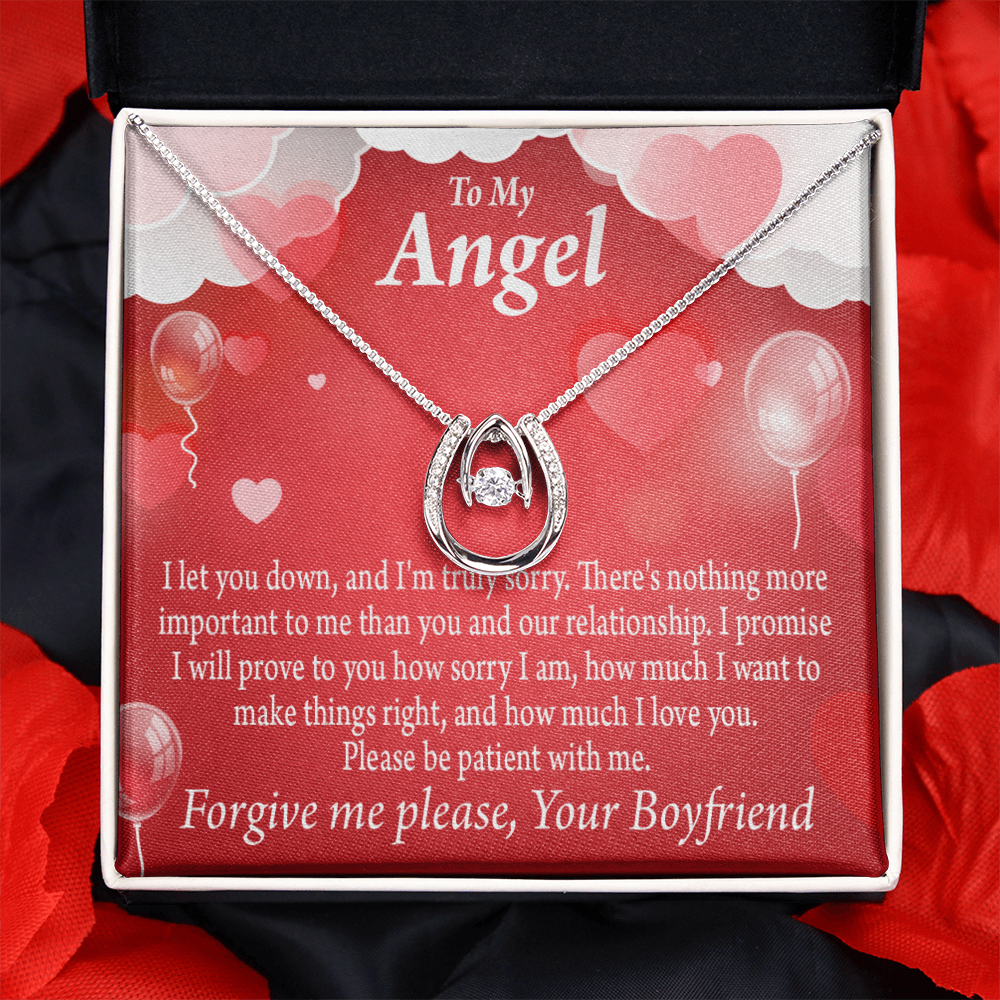 To my Girlfriend Forgive Me Lucky Horseshoe Necklace Message Card 14k w CZ Crystals-Express Your Love Gifts