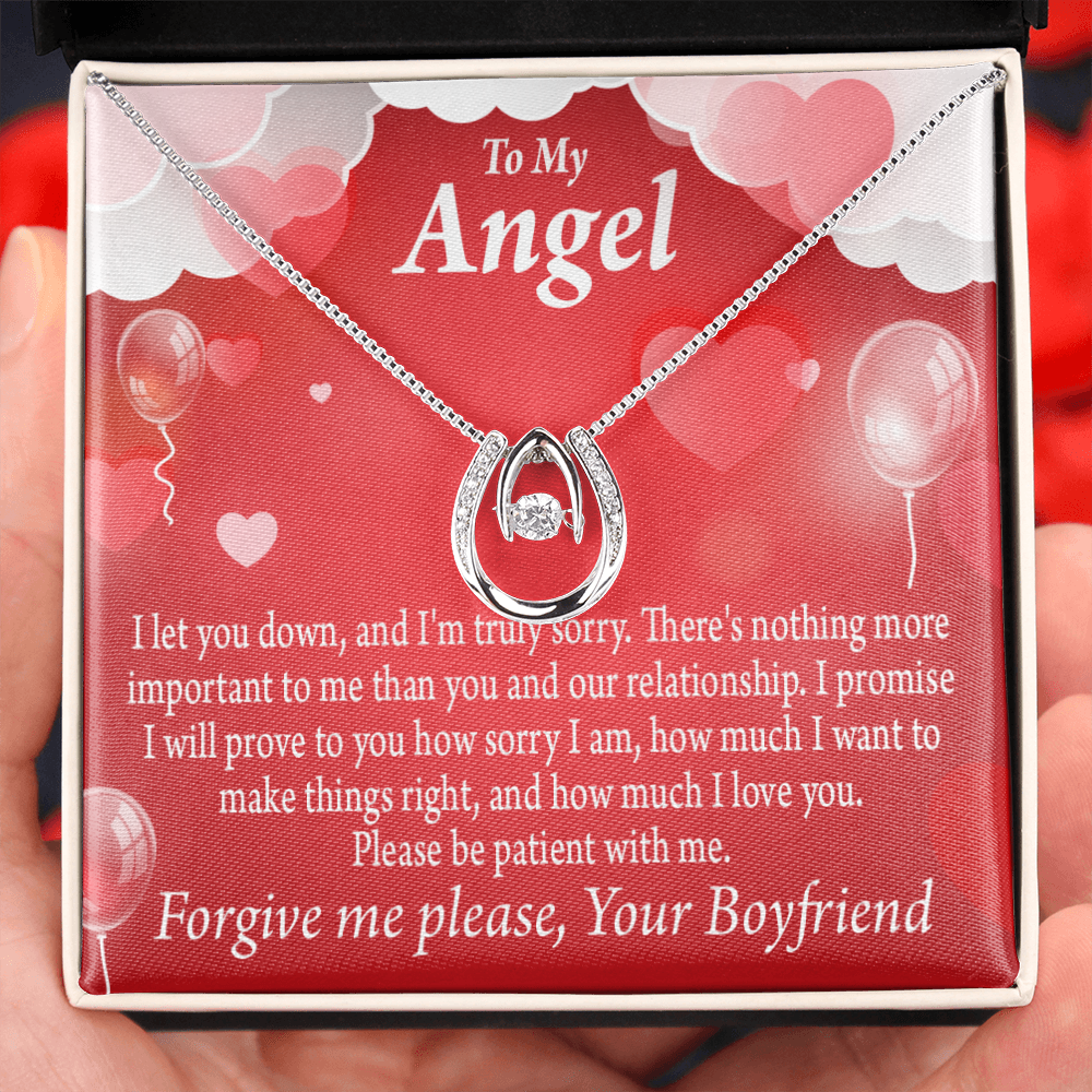 To my Girlfriend Forgive Me Lucky Horseshoe Necklace Message Card 14k w CZ Crystals-Express Your Love Gifts