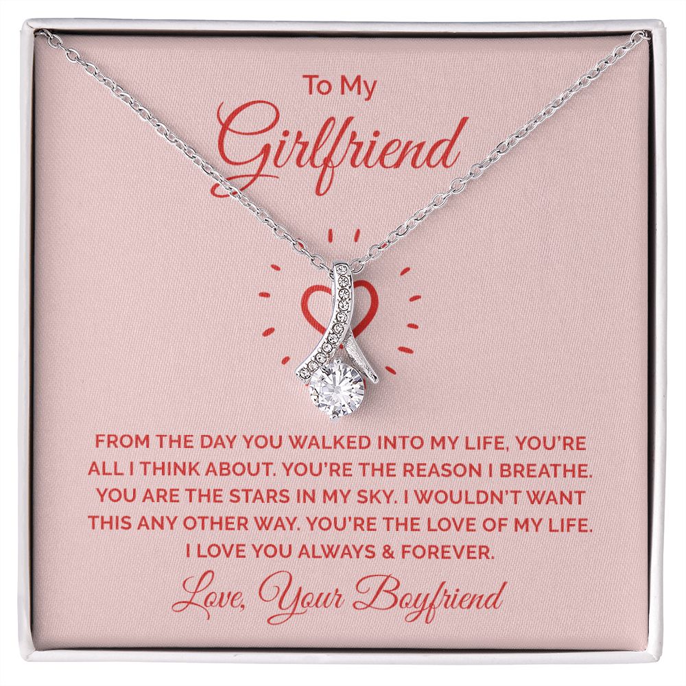 To My Girlfriend From the Day You Walked Into My Life Alluring Ribbon Necklace Message Card-Express Your Love Gifts