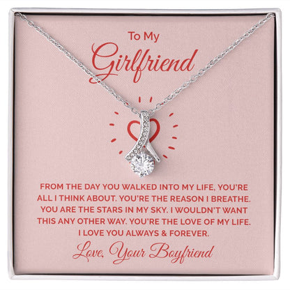 To My Girlfriend From the Day You Walked Into My Life Alluring Ribbon Necklace Message Card-Express Your Love Gifts
