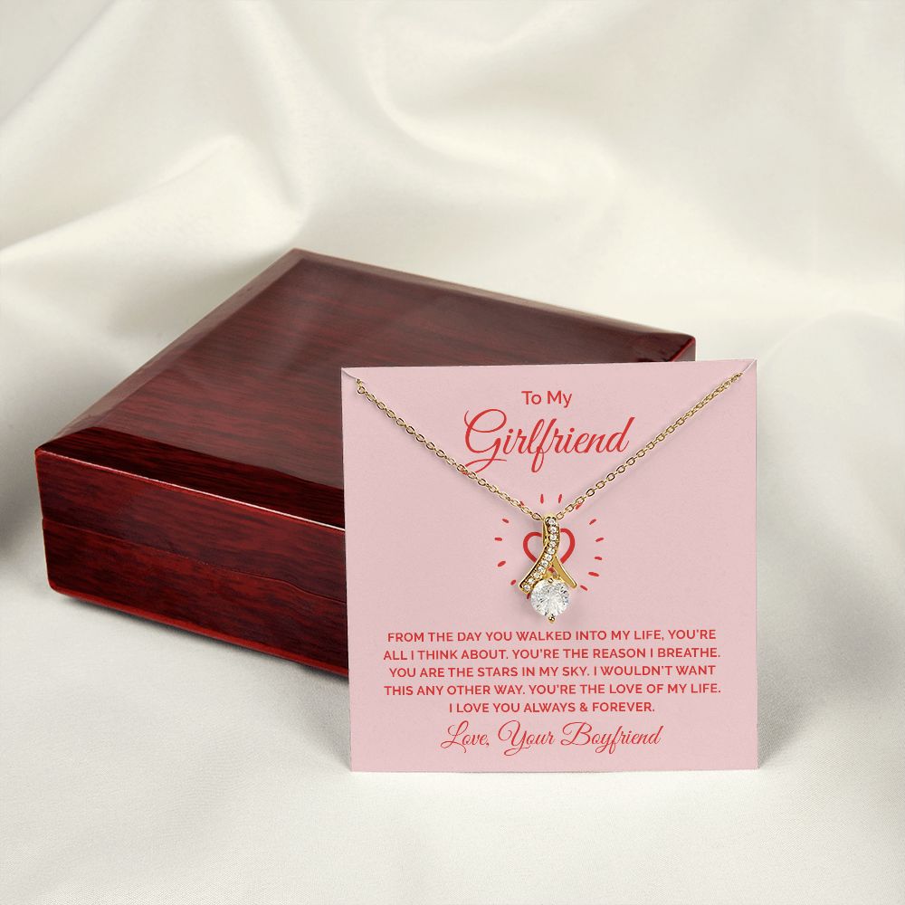To My Girlfriend From the Day You Walked Into My Life Alluring Ribbon Necklace Message Card-Express Your Love Gifts