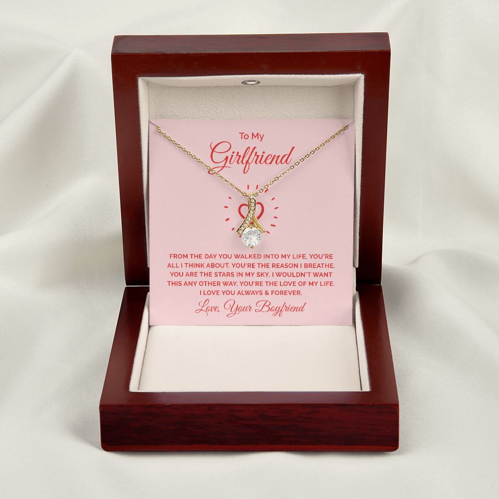To My Girlfriend From the Day You Walked Into My Life Alluring Ribbon Necklace Message Card-Express Your Love Gifts