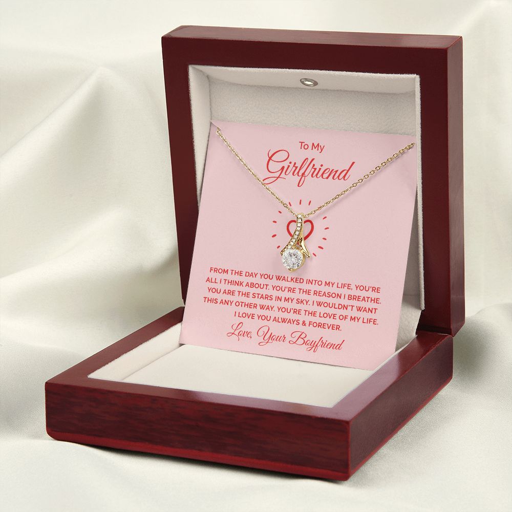 To My Girlfriend From the Day You Walked Into My Life Alluring Ribbon Necklace Message Card-Express Your Love Gifts