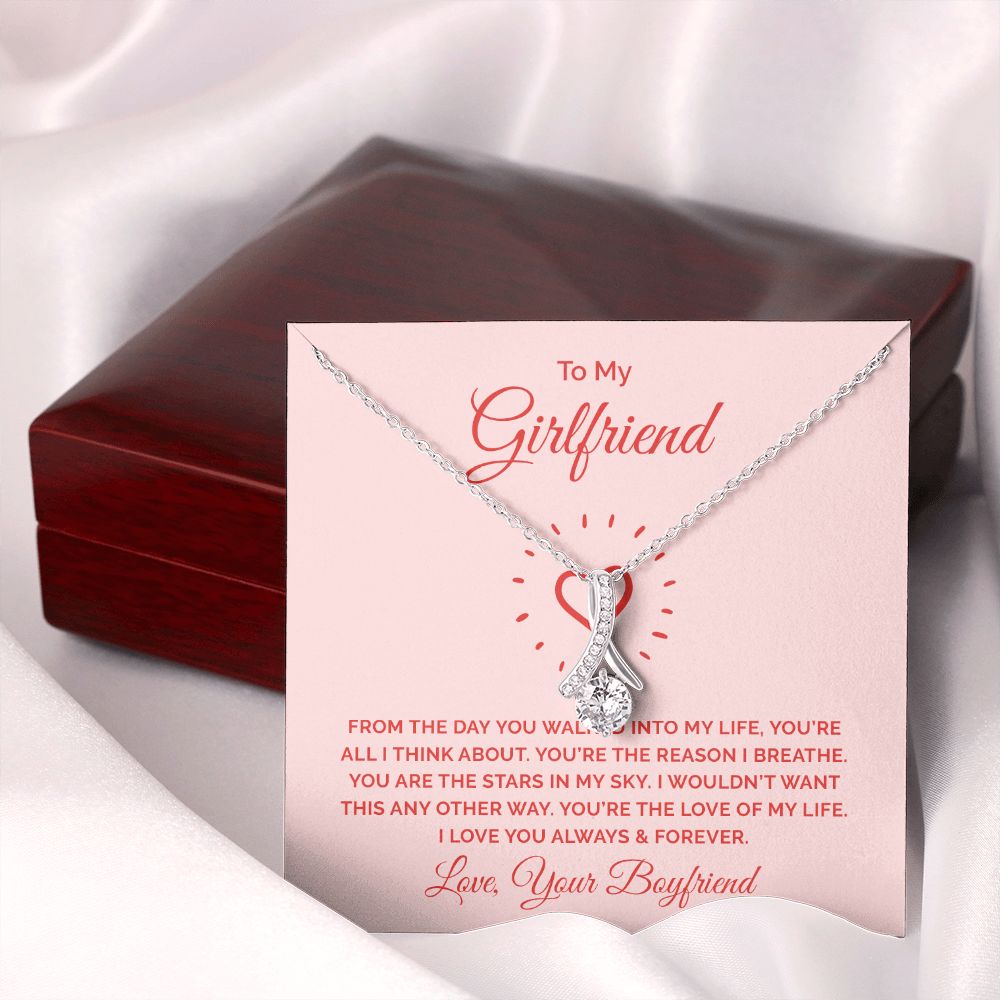 To My Girlfriend From the Day You Walked Into My Life Alluring Ribbon Necklace Message Card-Express Your Love Gifts