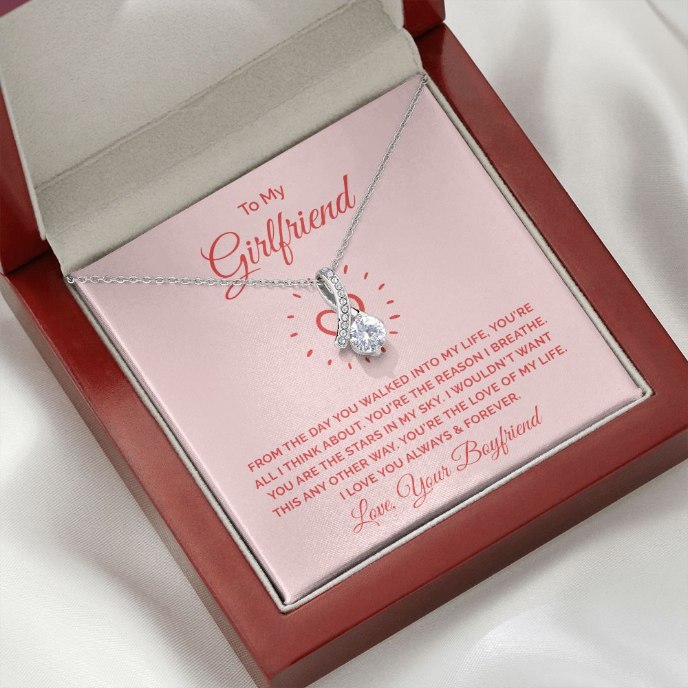 To My Girlfriend From the Day You Walked Into My Life Alluring Ribbon Necklace Message Card-Express Your Love Gifts