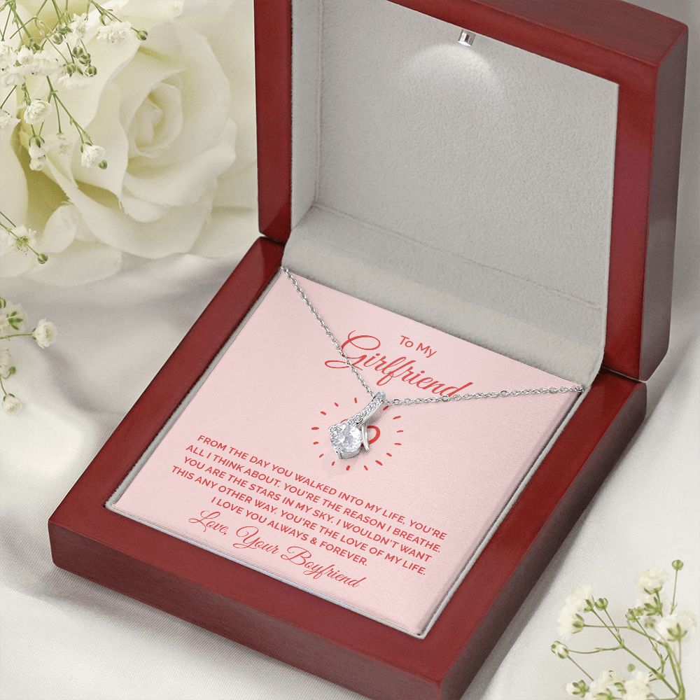 To My Girlfriend From the Day You Walked Into My Life Alluring Ribbon Necklace Message Card-Express Your Love Gifts