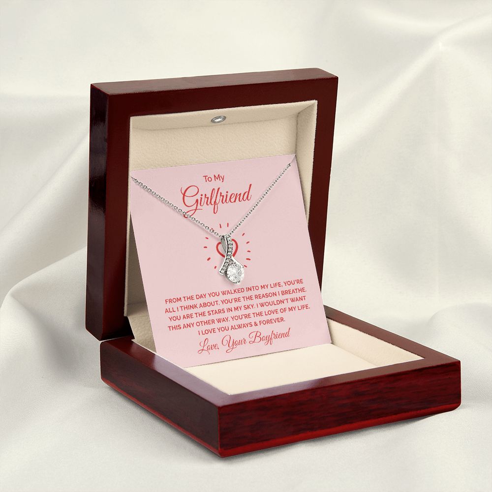 To My Girlfriend From the Day You Walked Into My Life Alluring Ribbon Necklace Message Card-Express Your Love Gifts