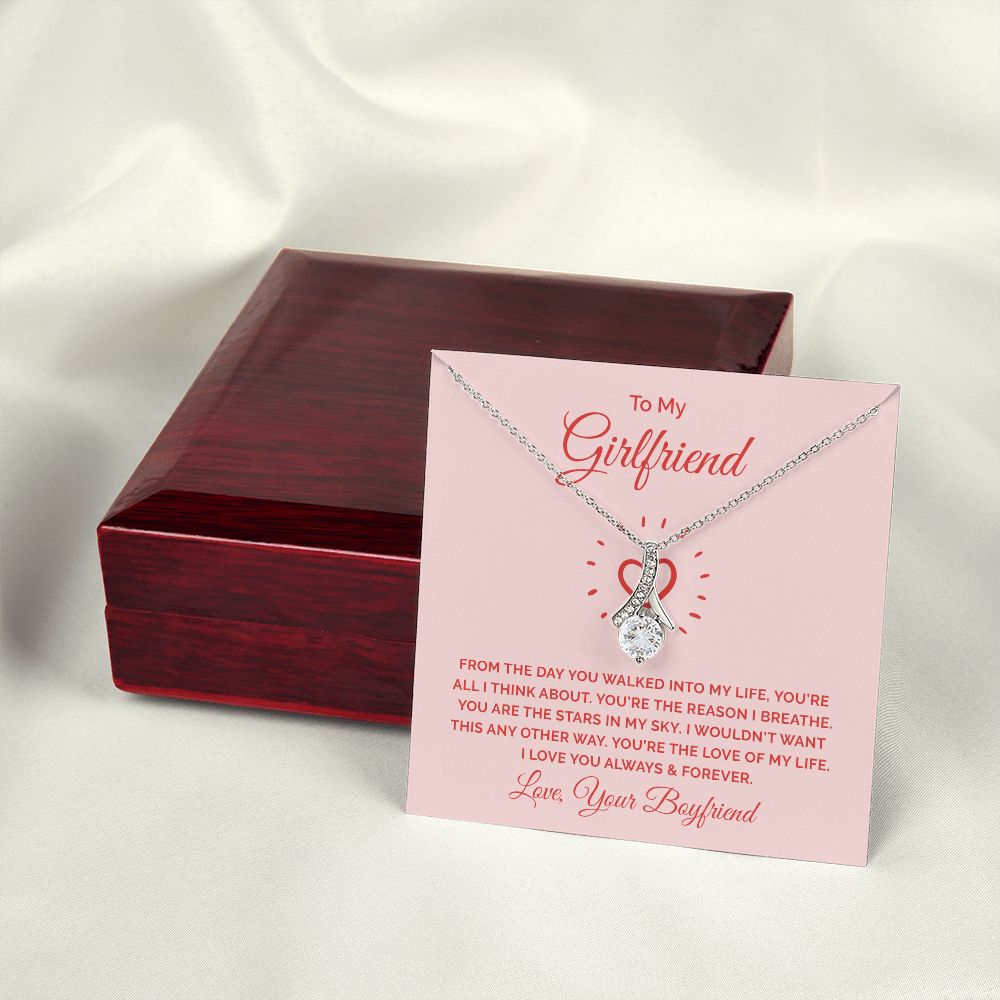 To My Girlfriend From the Day You Walked Into My Life Alluring Ribbon Necklace Message Card-Express Your Love Gifts
