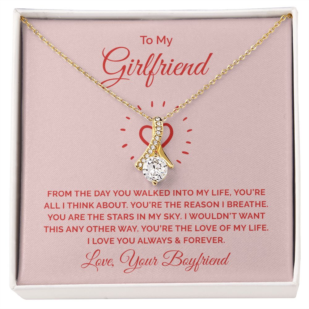 To My Girlfriend From the Day You Walked Into My Life Alluring Ribbon Necklace Message Card-Express Your Love Gifts