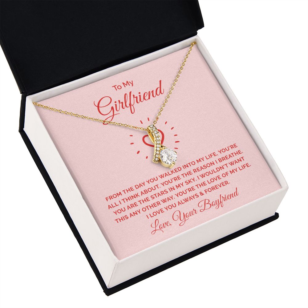 To My Girlfriend From the Day You Walked Into My Life Alluring Ribbon Necklace Message Card-Express Your Love Gifts
