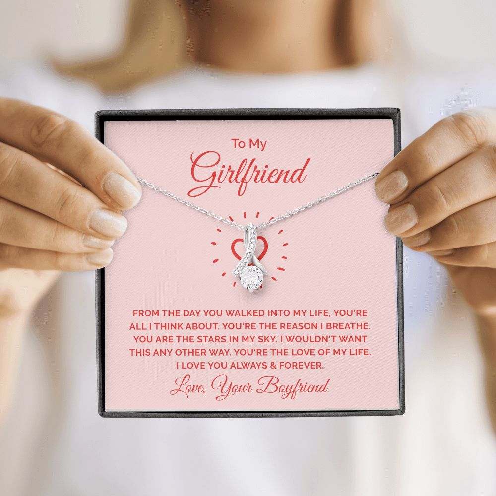 To My Girlfriend From the Day You Walked Into My Life Alluring Ribbon Necklace Message Card-Express Your Love Gifts