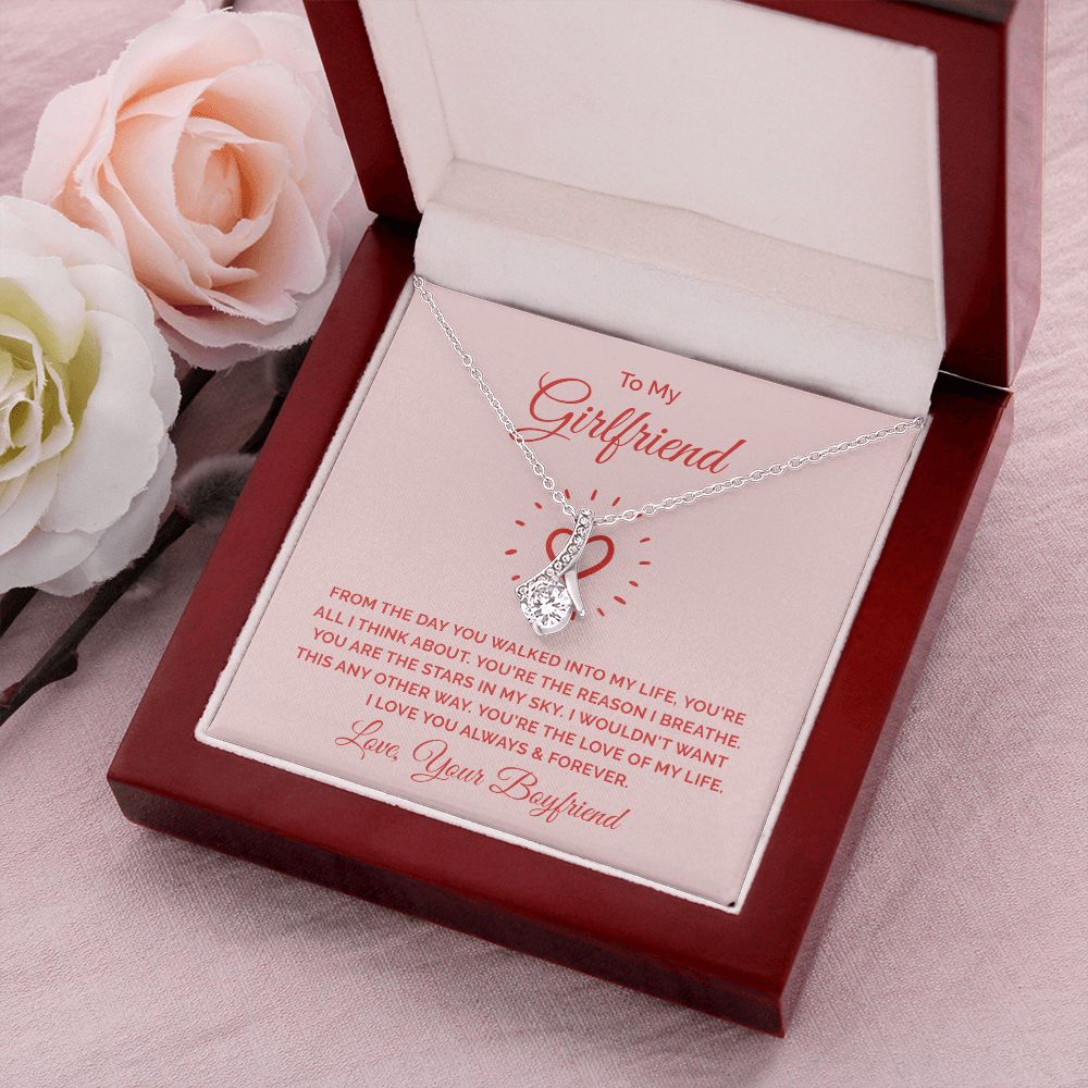 To My Girlfriend From the Day You Walked Into My Life Alluring Ribbon Necklace Message Card-Express Your Love Gifts